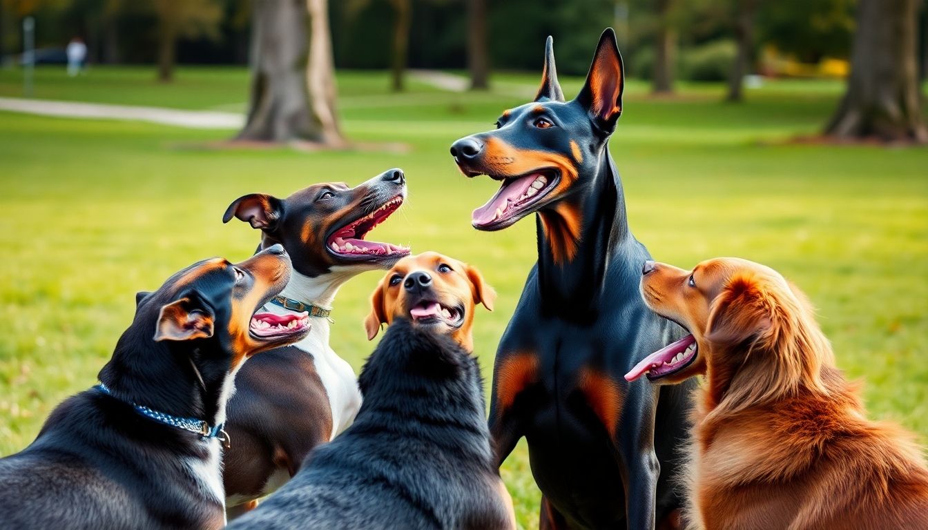 Doberman interactuando con otras razas