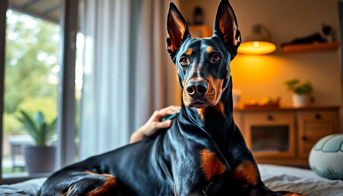 Doberman siendo cepillado