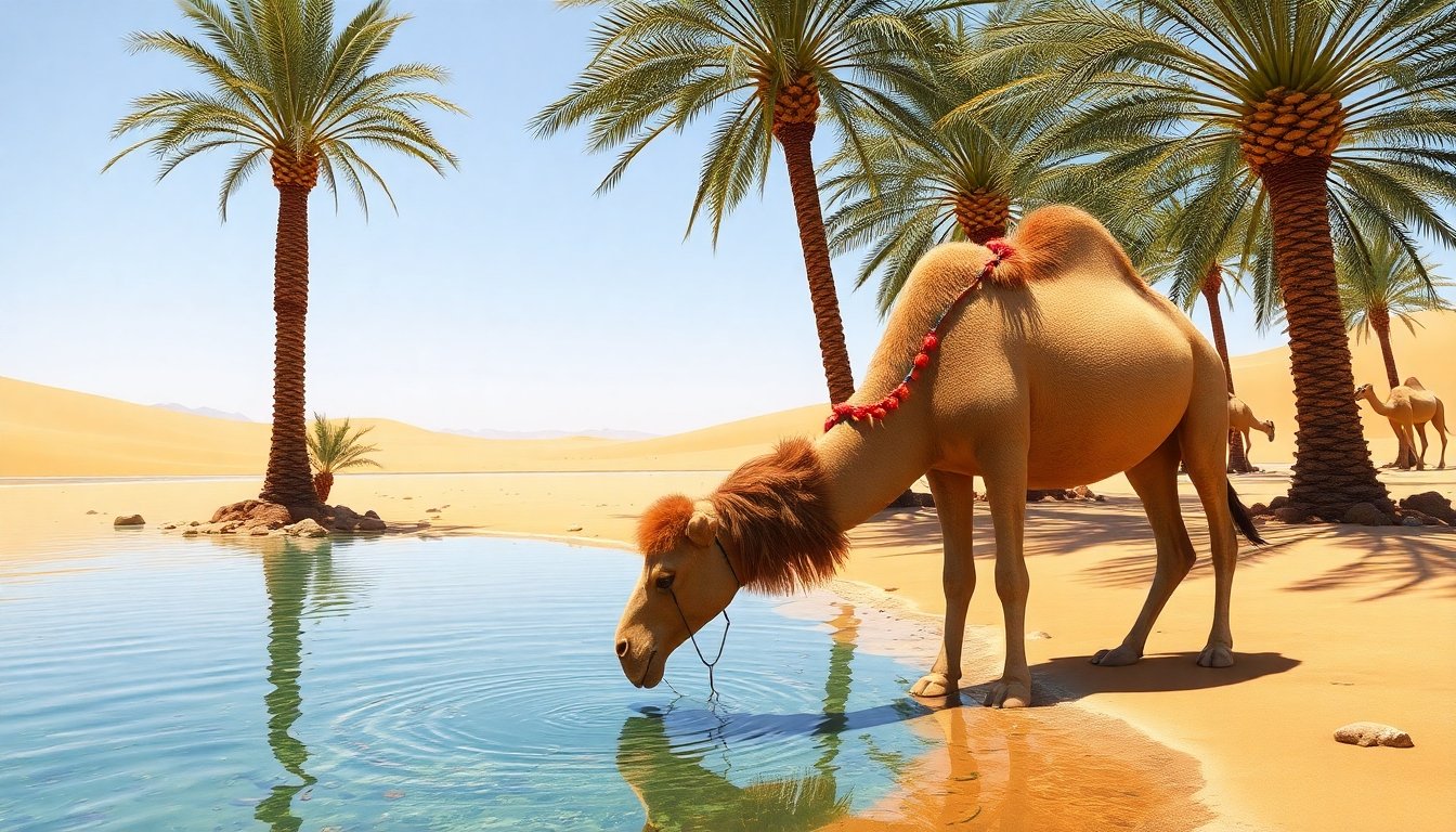 Dromedario bebiendo agua