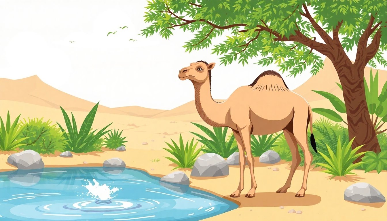 Dromedario en un oasis sostenible