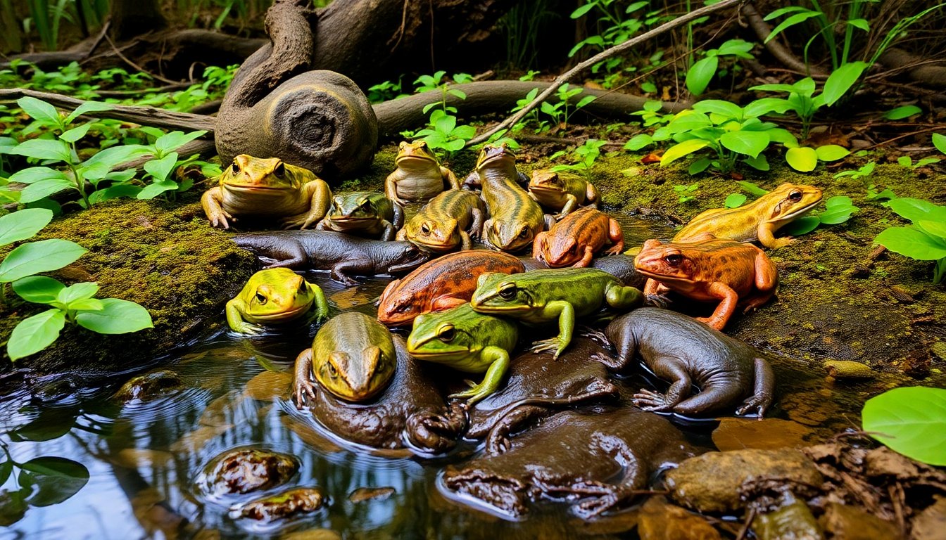 Encuentro de anfibios en la naturaleza