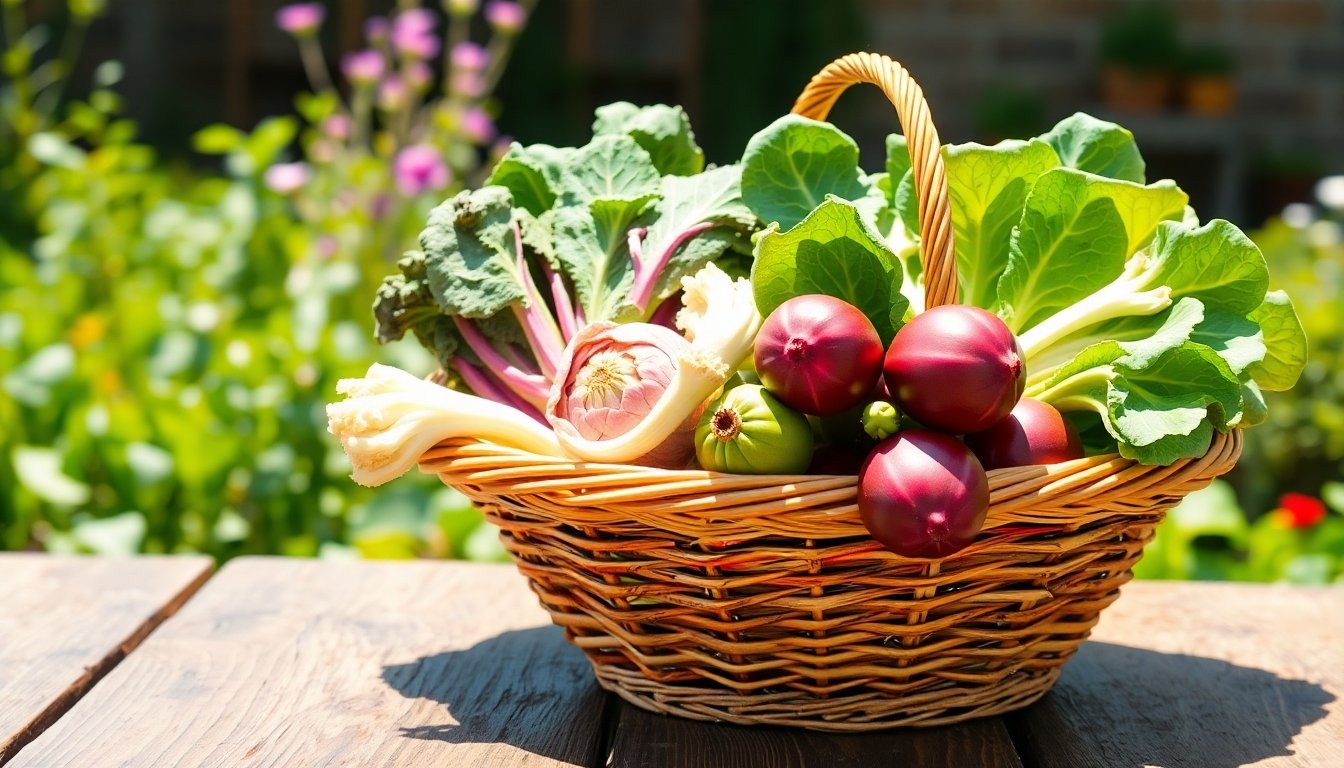 Endibias y escarolas frescas en una cesta
