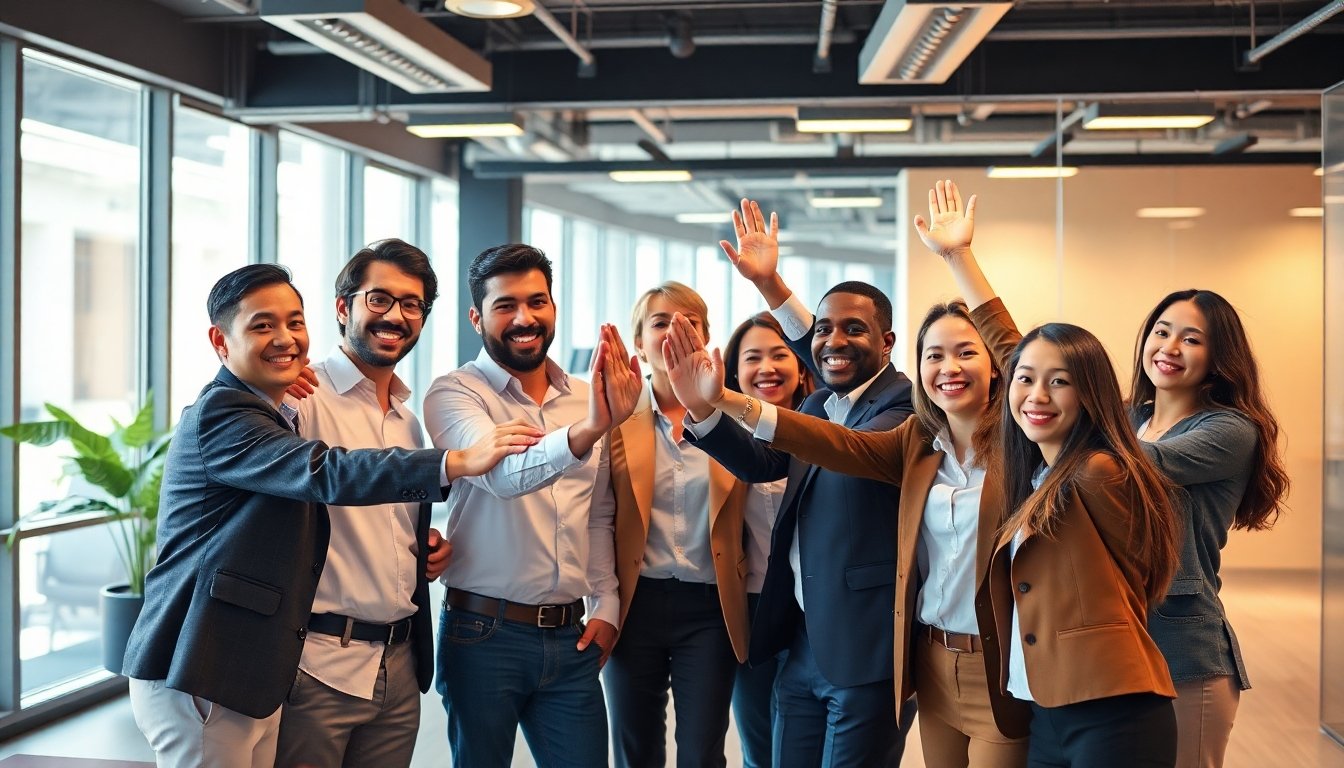 Equipo de trabajo celebrando el éxito