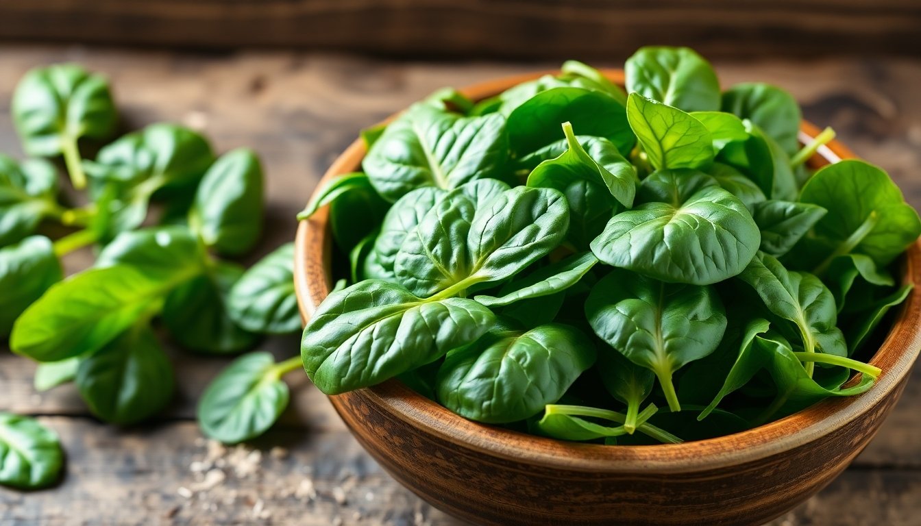 Espinacas frescas ricas en hierro