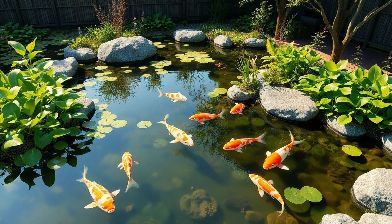 Estanque japonés sostenible con plantas nativas