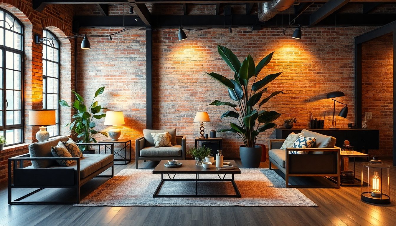 Estilo industrial en sets de interior populares