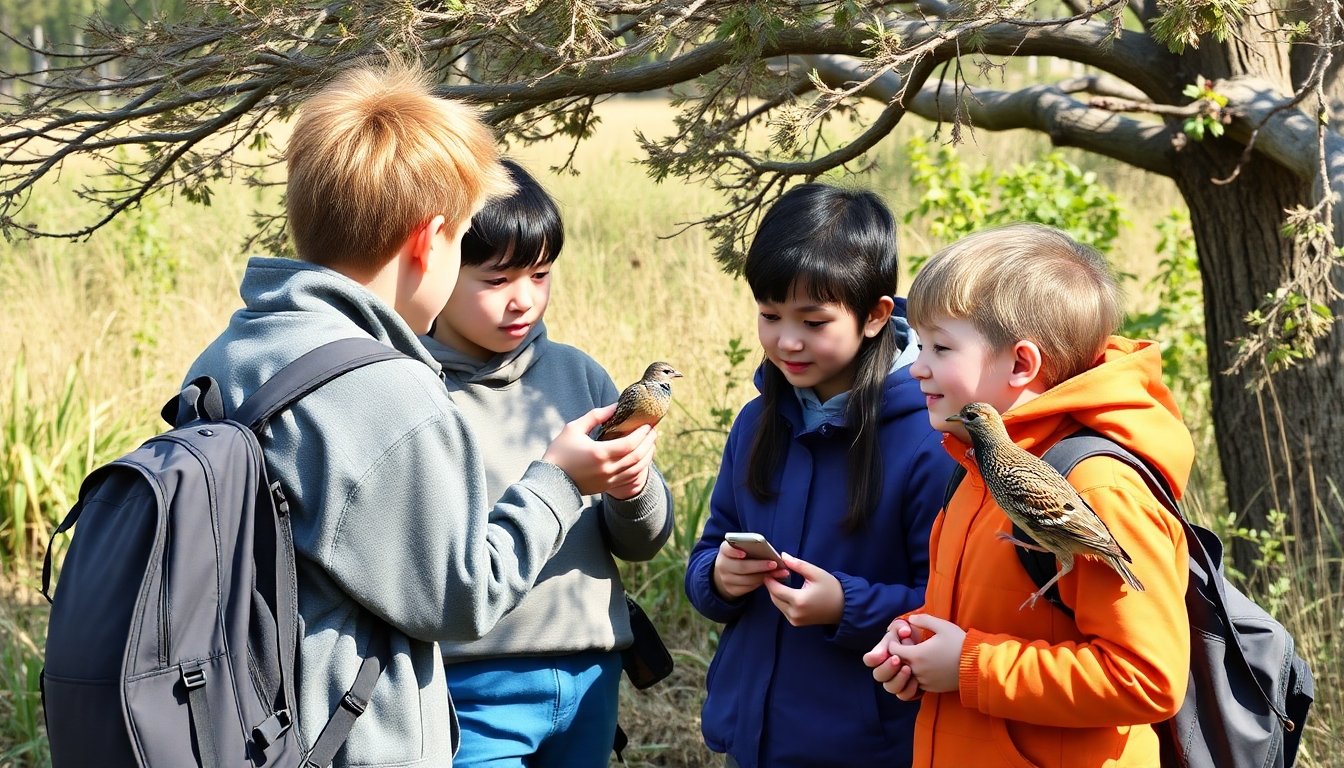 Estudiantes aprendiendo sobre aves