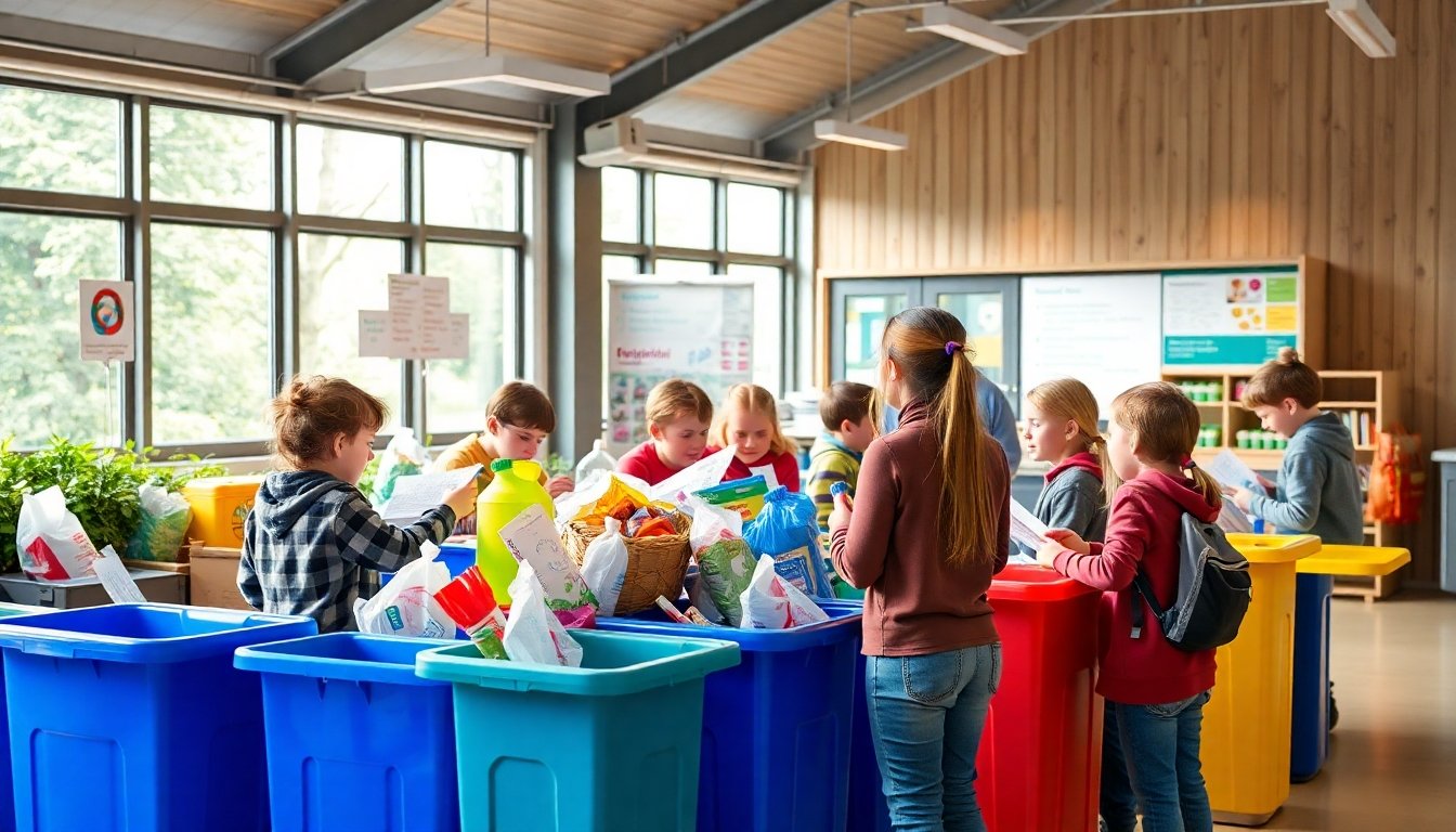Estudiantes participando en una actividad de reciclaje en Lituania