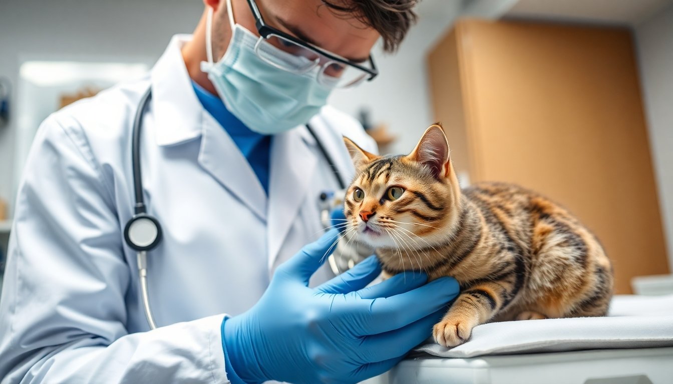 Examinando la salud de un gato con el veterinario