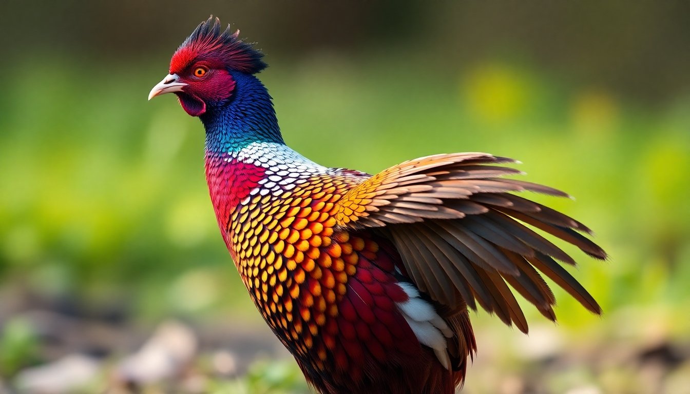 Faisán común mostrando sus plumas