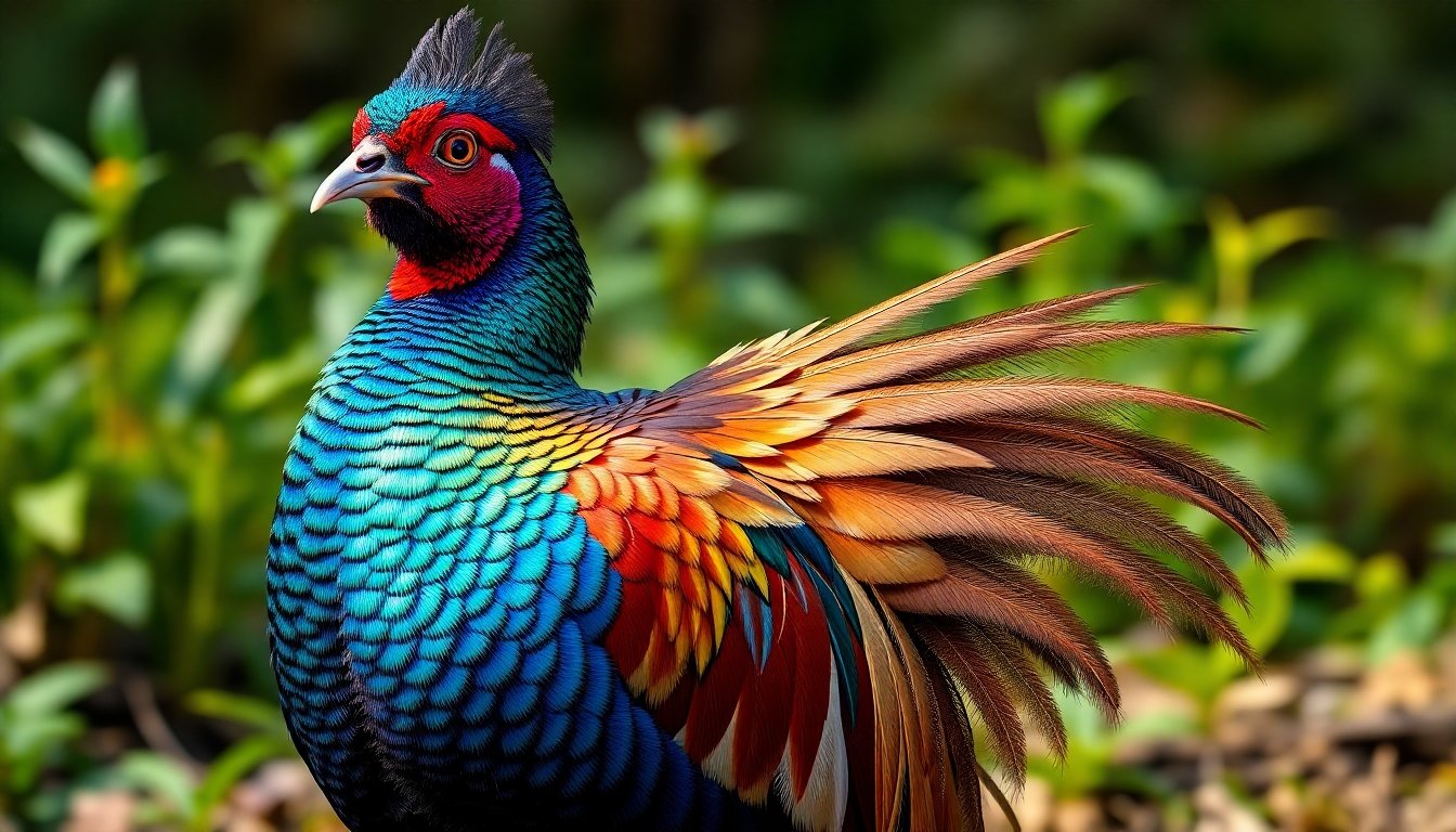 Faisán con plumaje colorido