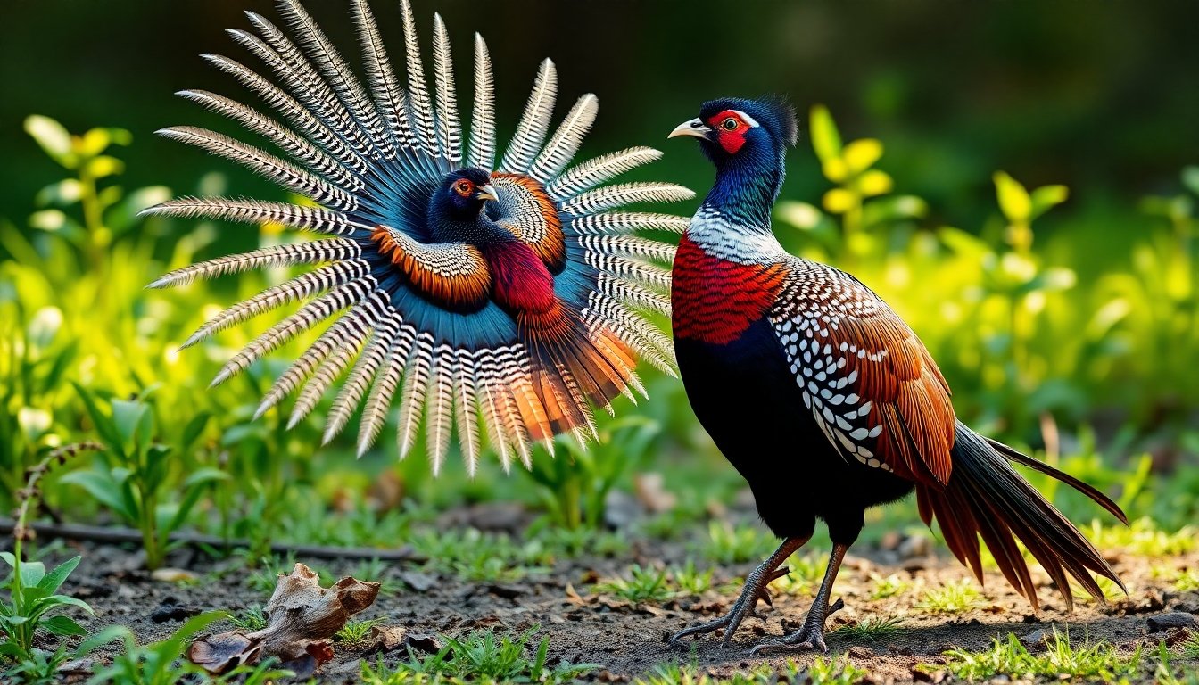 Faisán pájaro durante el cortejo