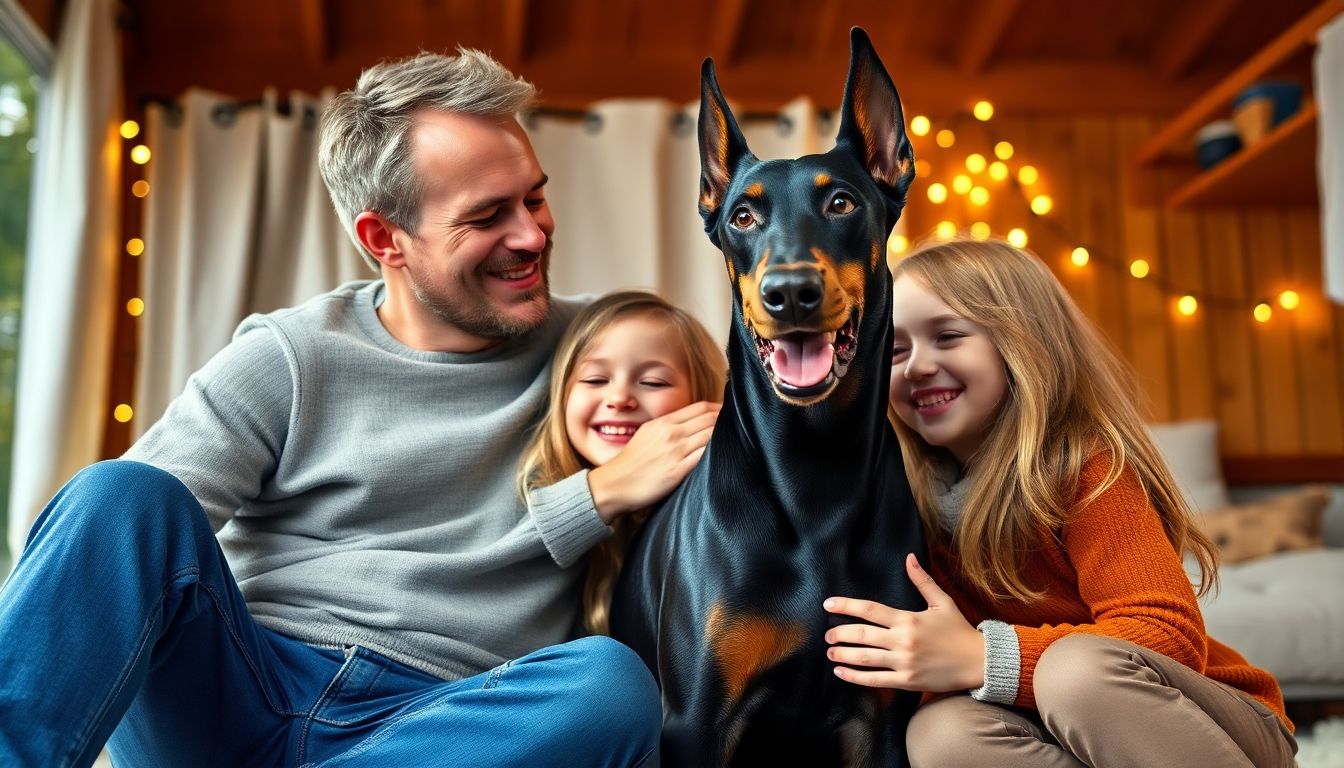 Familia con un Doberman