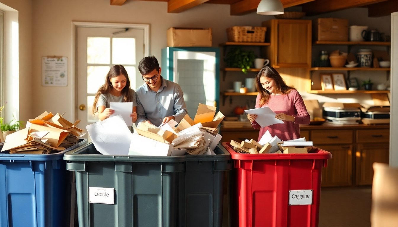 Familia reciclando en casa