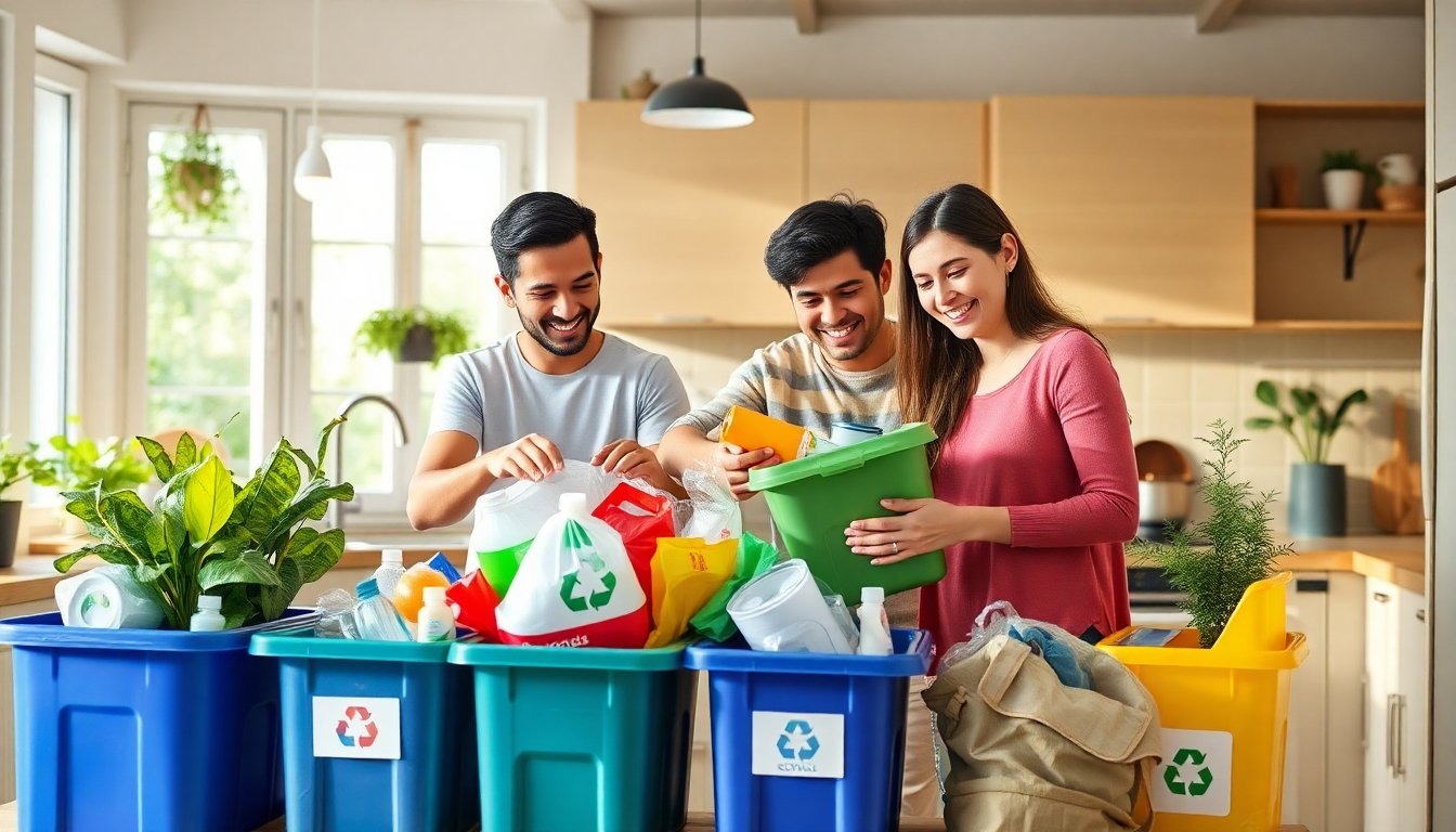 Familia reciclando en casa