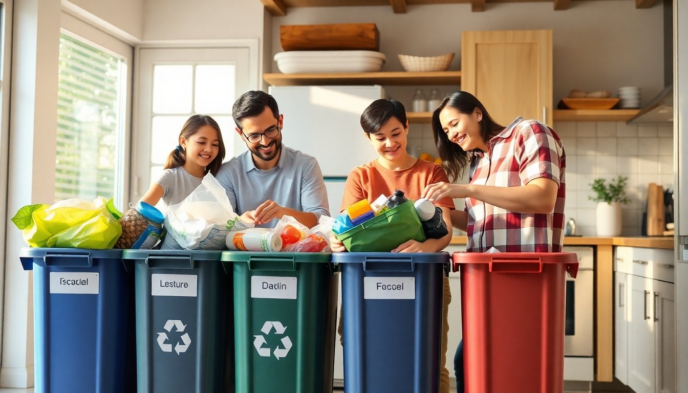 Familia reciclando en casa