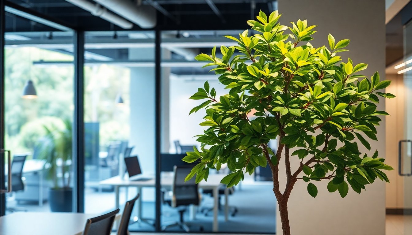 Ficus pandurata en una oficina moderna