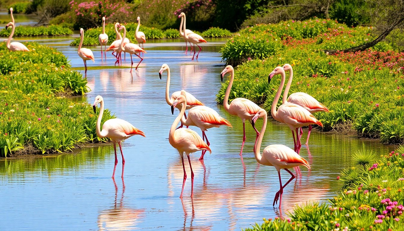 Flamencos en primavera en Algarve