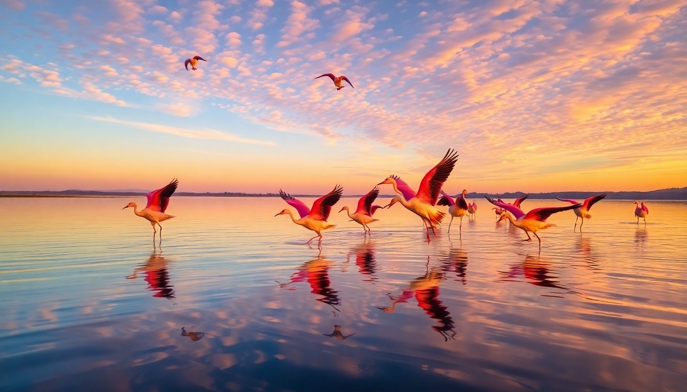 Flamencos rosados en una laguna argelina