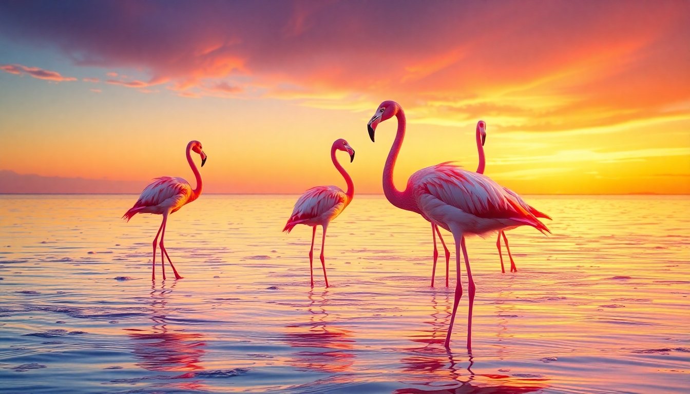 Flamingos en la costa