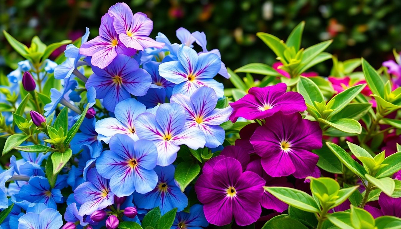 flores azules y moradas en el jardín