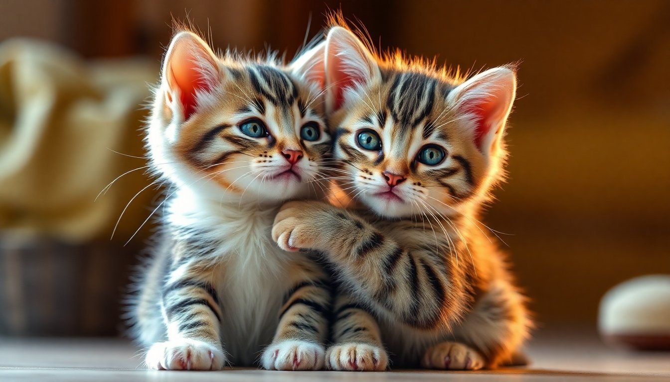 gatitos abrazados entre ellos