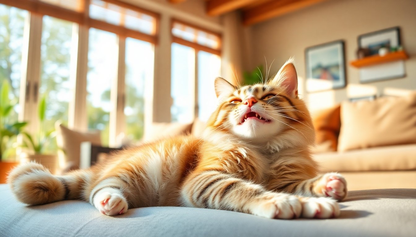 Gato adoptado feliz en su nuevo hogar