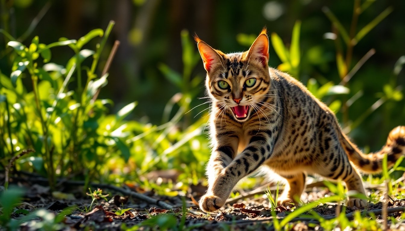 Gato bengala cazando en la selva