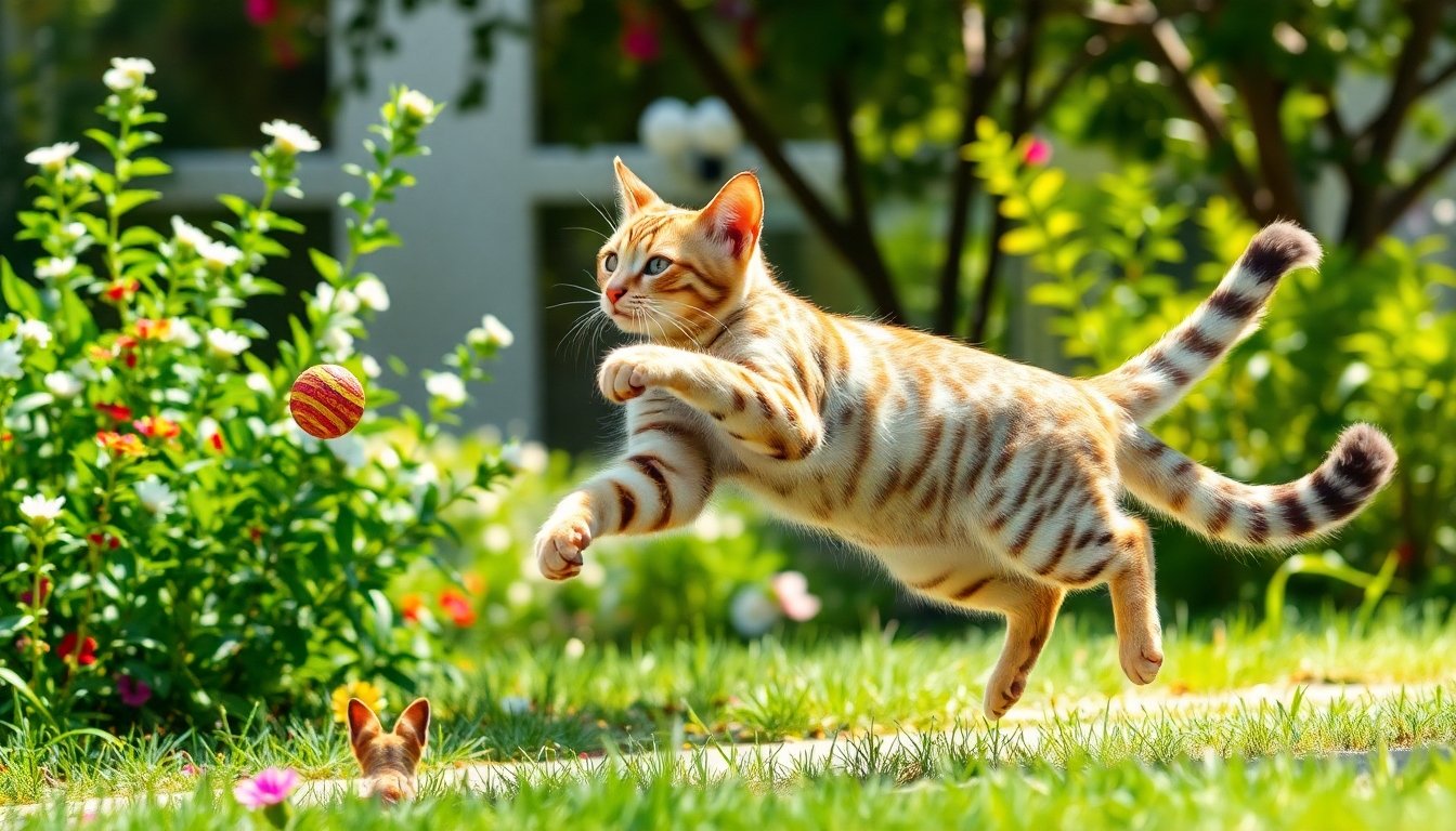 Gato bengalí jugando en el jardín