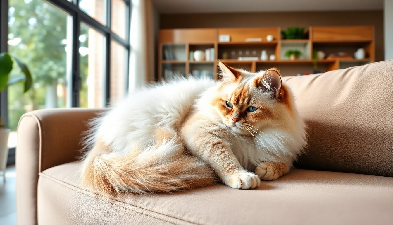 gato birmano descansando en un sofá