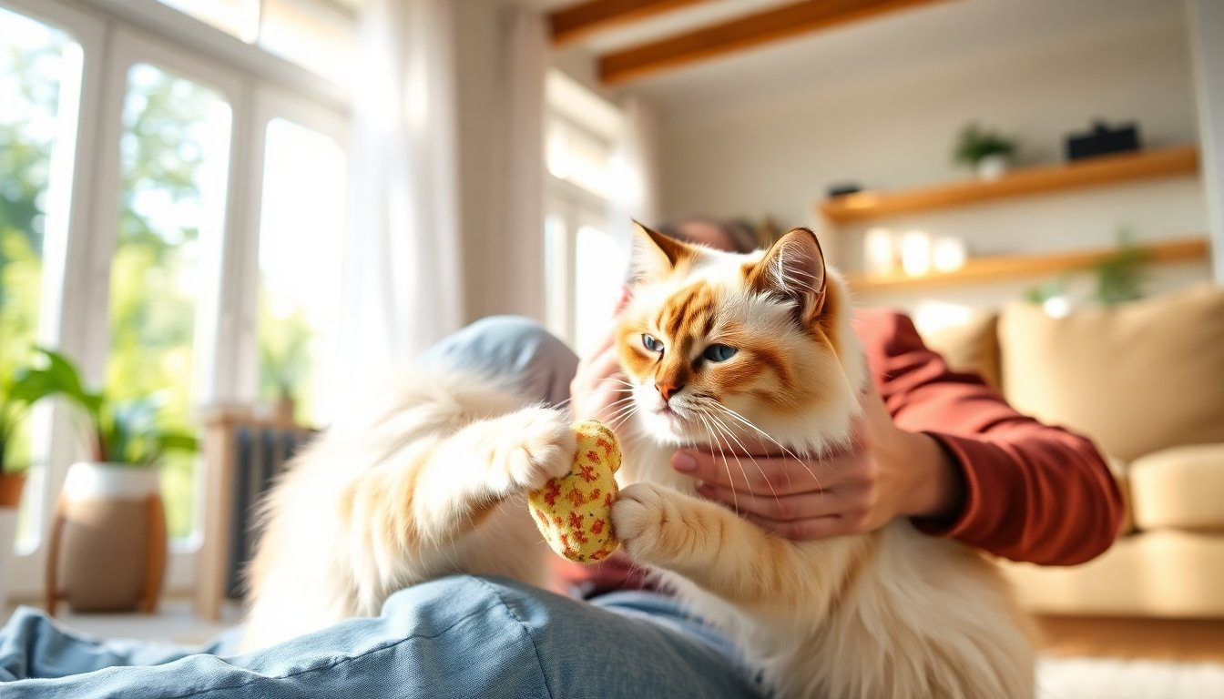 gato birmano interactuando con su dueño