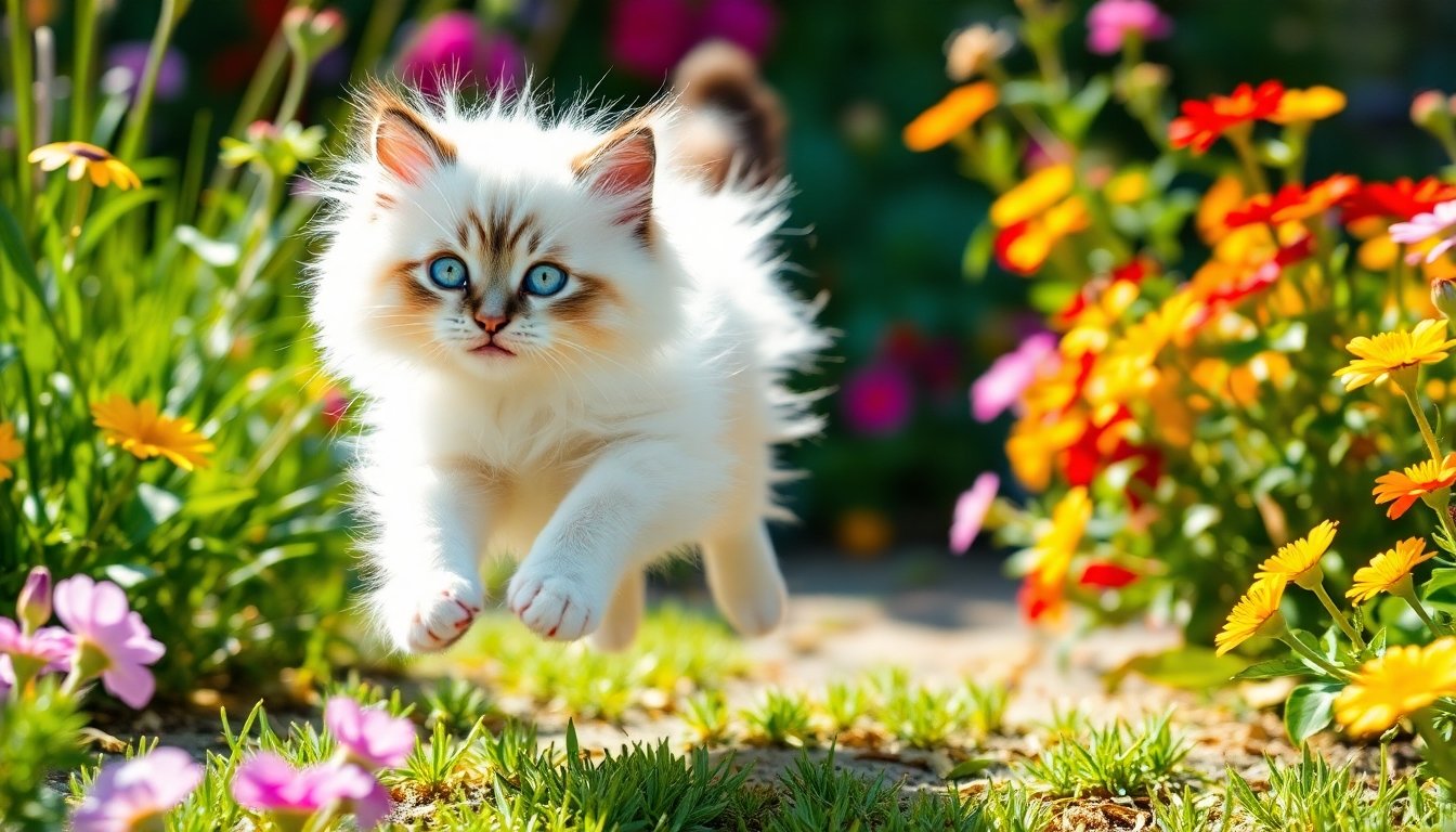 gato birmano jugando en el jardín