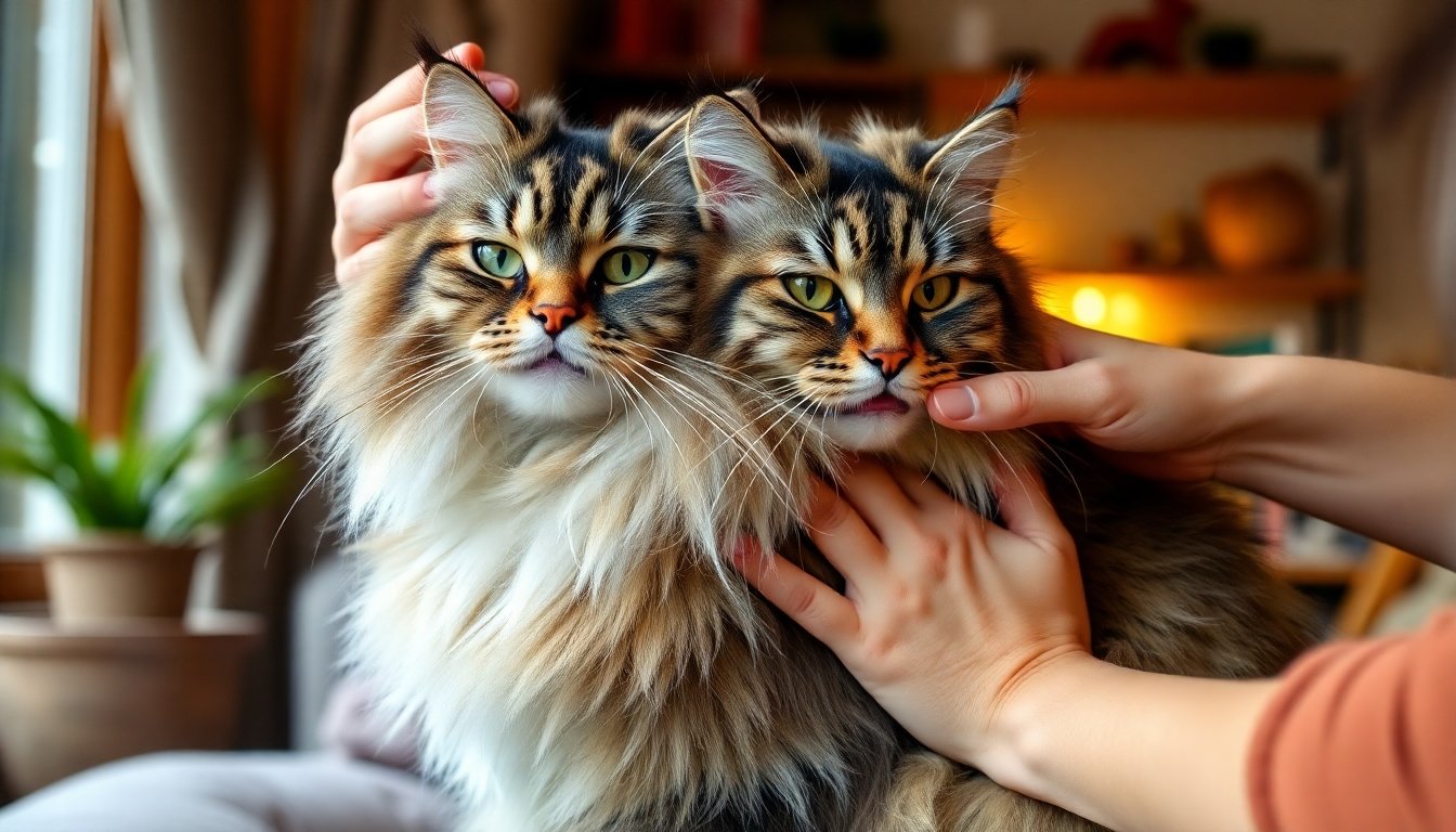 Gato Bosque de Noruega siendo cepillado