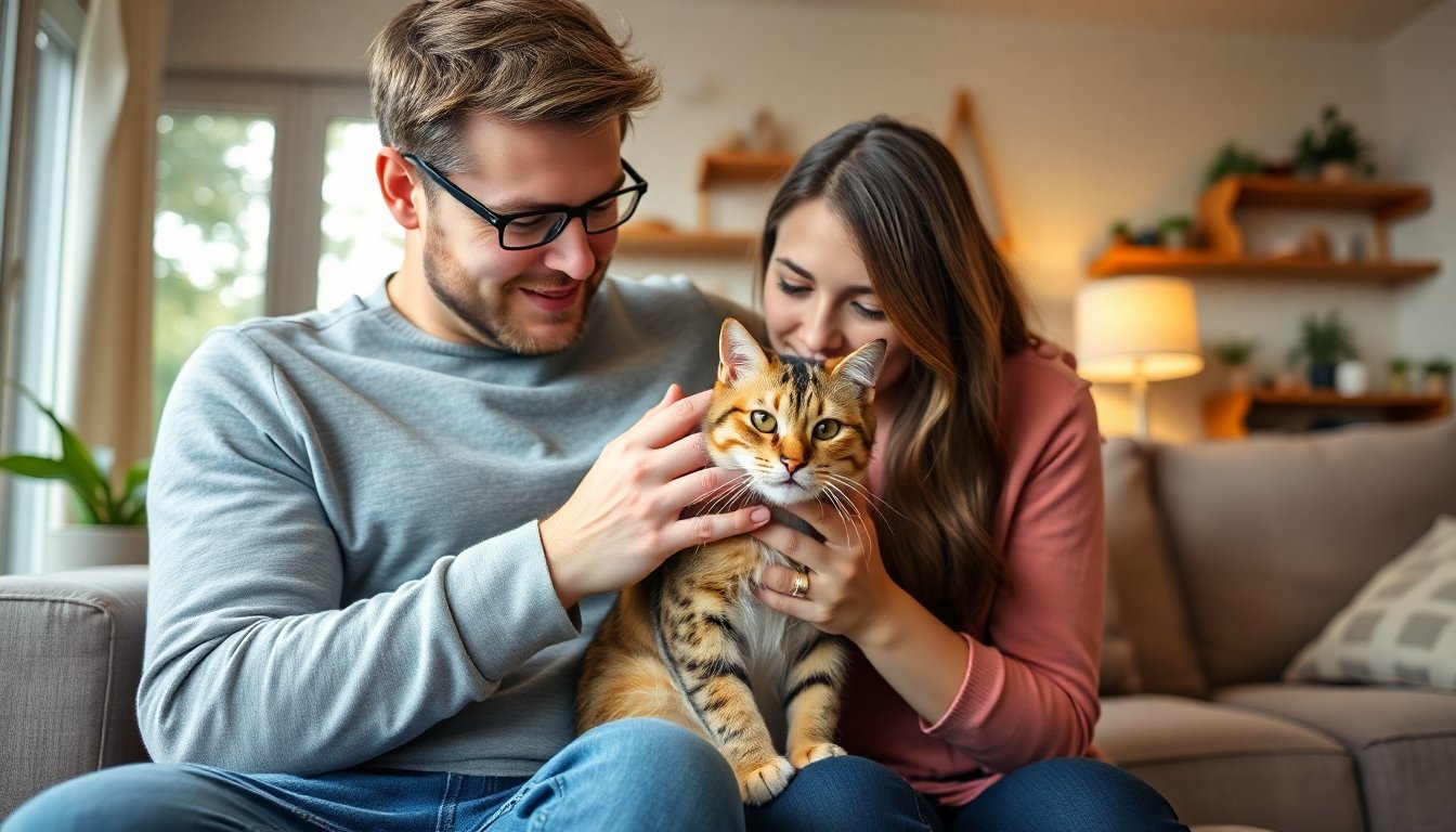 Gato carey interactuando con su dueño