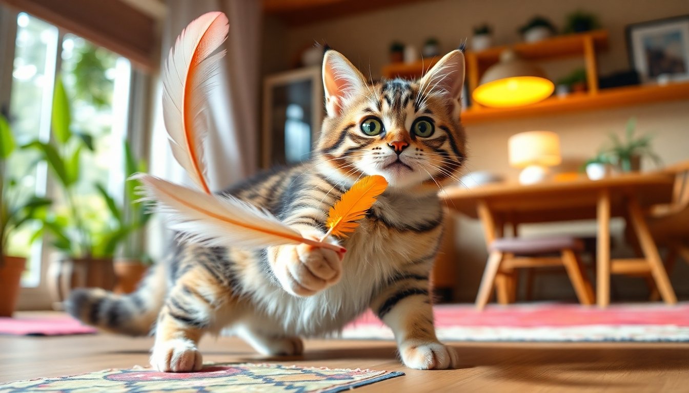 Gato carey jugando con un juguete interactivo