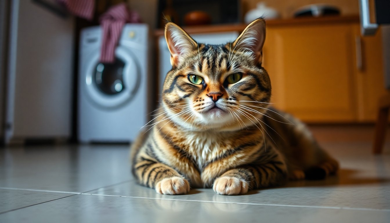 Gato con expresión incómoda después de vomitar