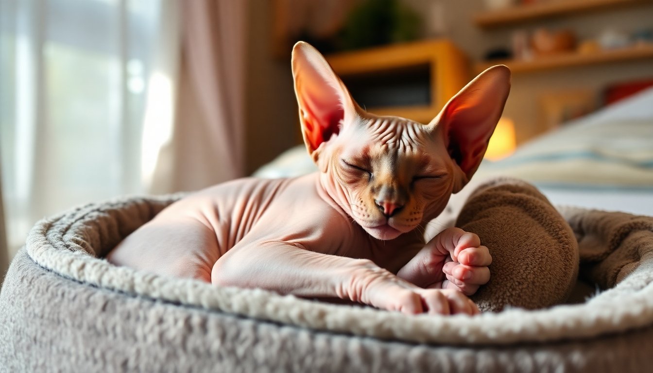 Gato egipcio Sphynx descansando