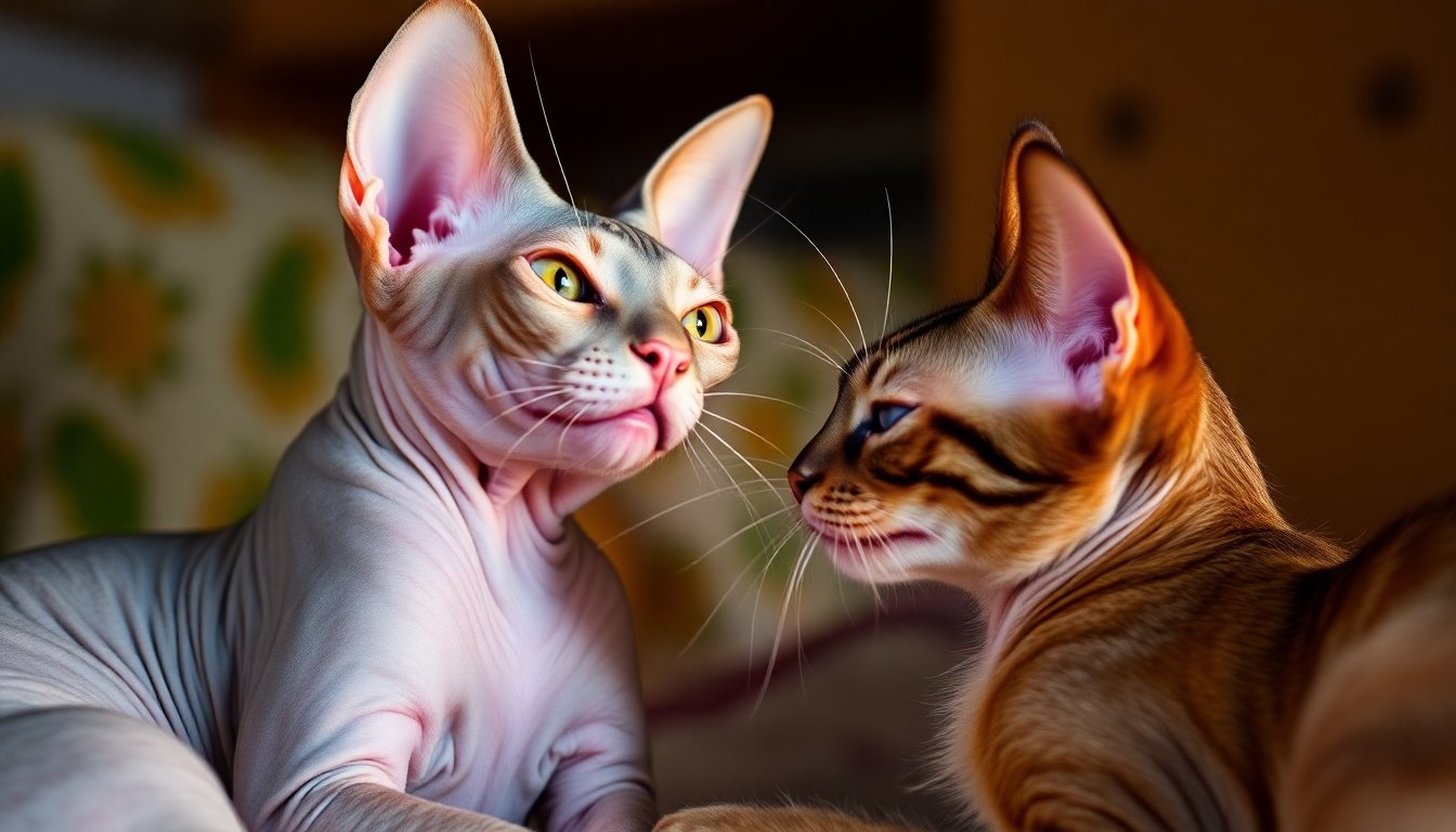 Gato egipcio Sphynx en interacción social