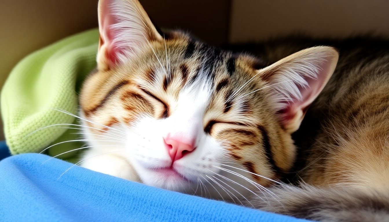 Gato feliz después de la esterilización
