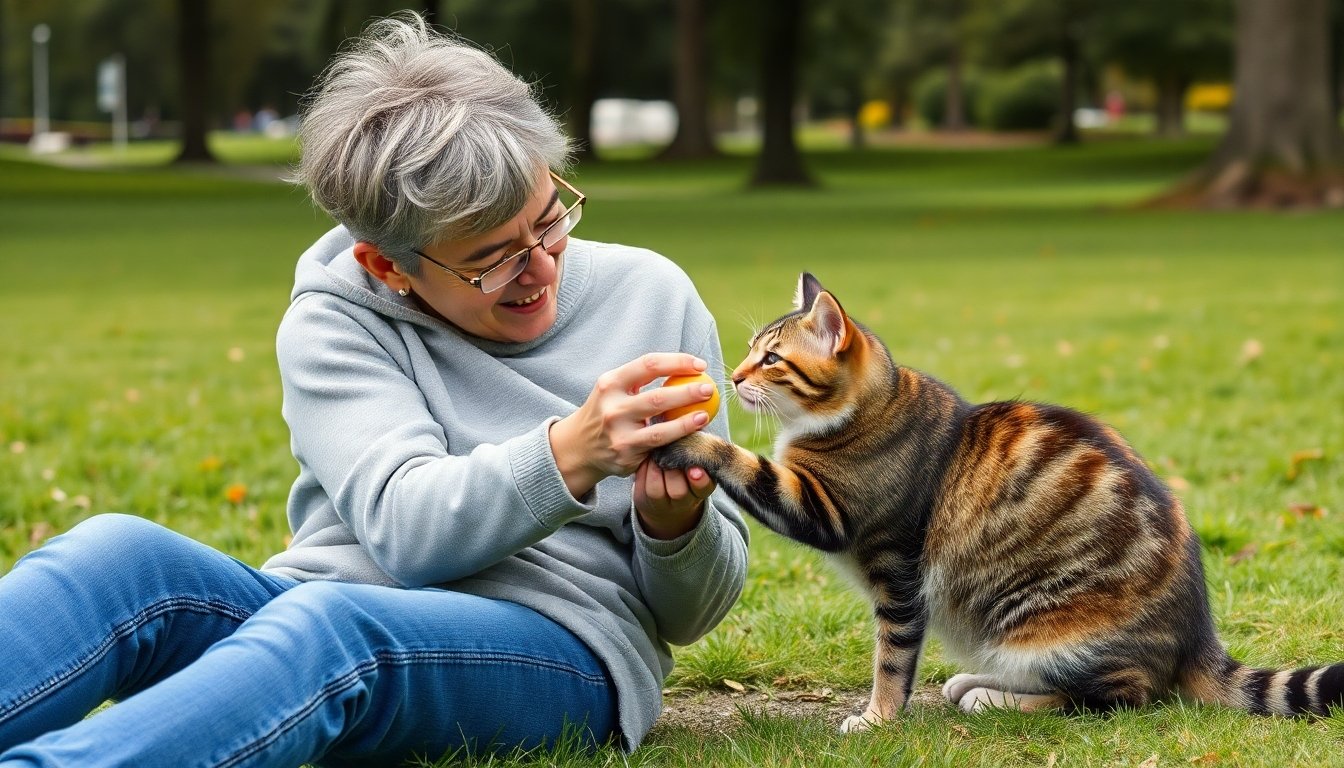 Gato interactuando con su dueño