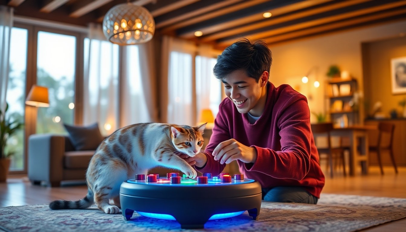 Gato jugando con su dueño