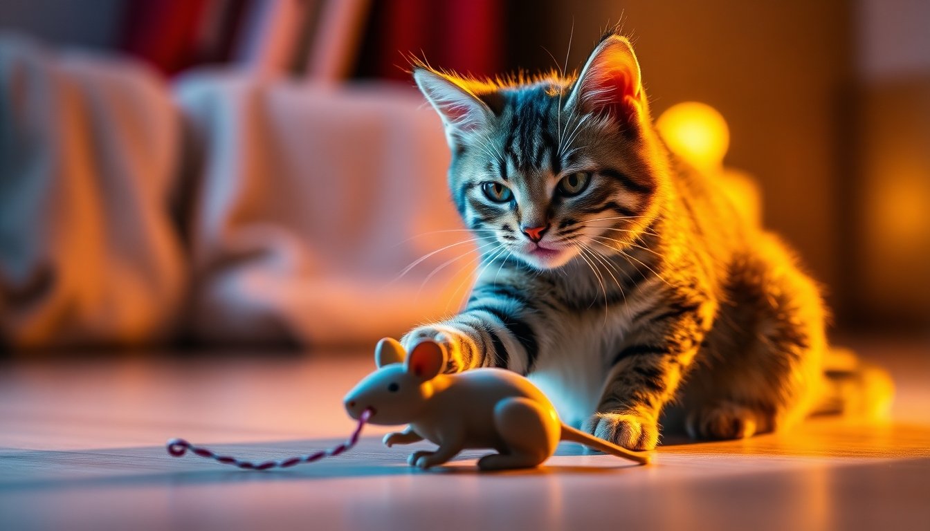 Gato jugando con un juguete interactivo