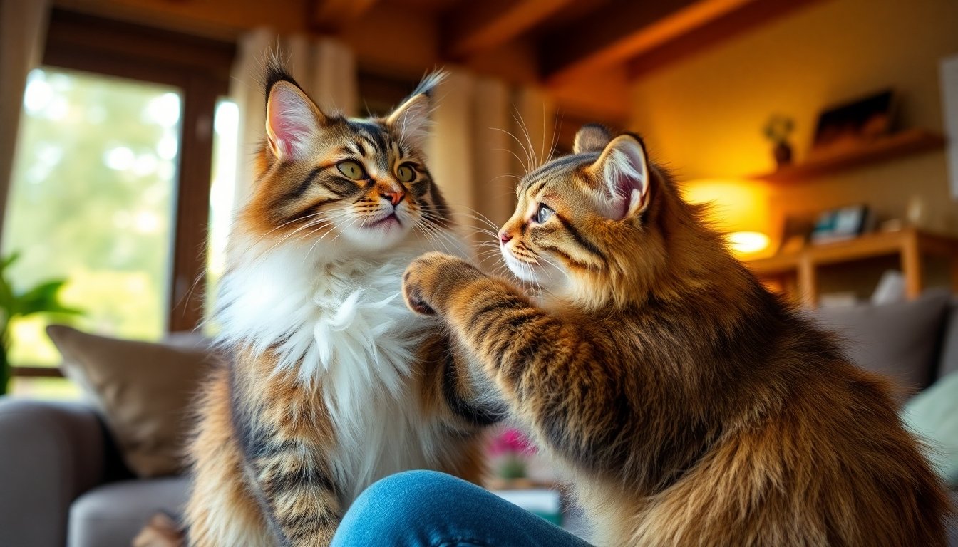 Gato Maine Coon interactuando con su dueño
