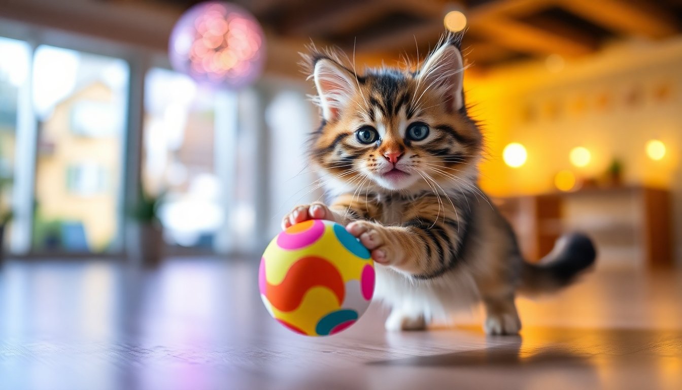 gato munchkin jugando con una pelota