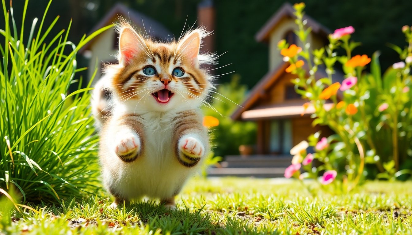 gato munchkin jugando en el jardín