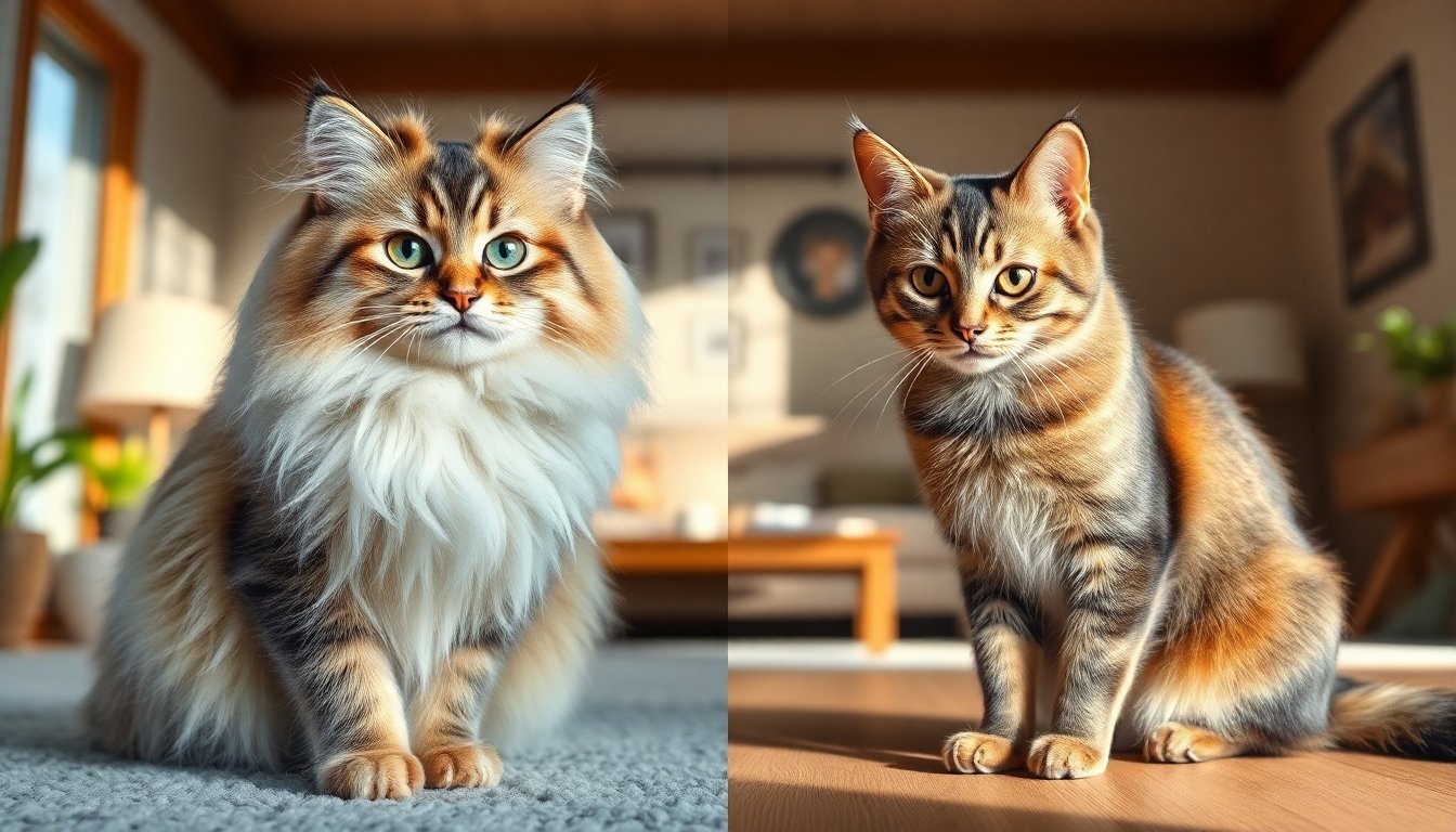 gato peludo y gato de pelo corto