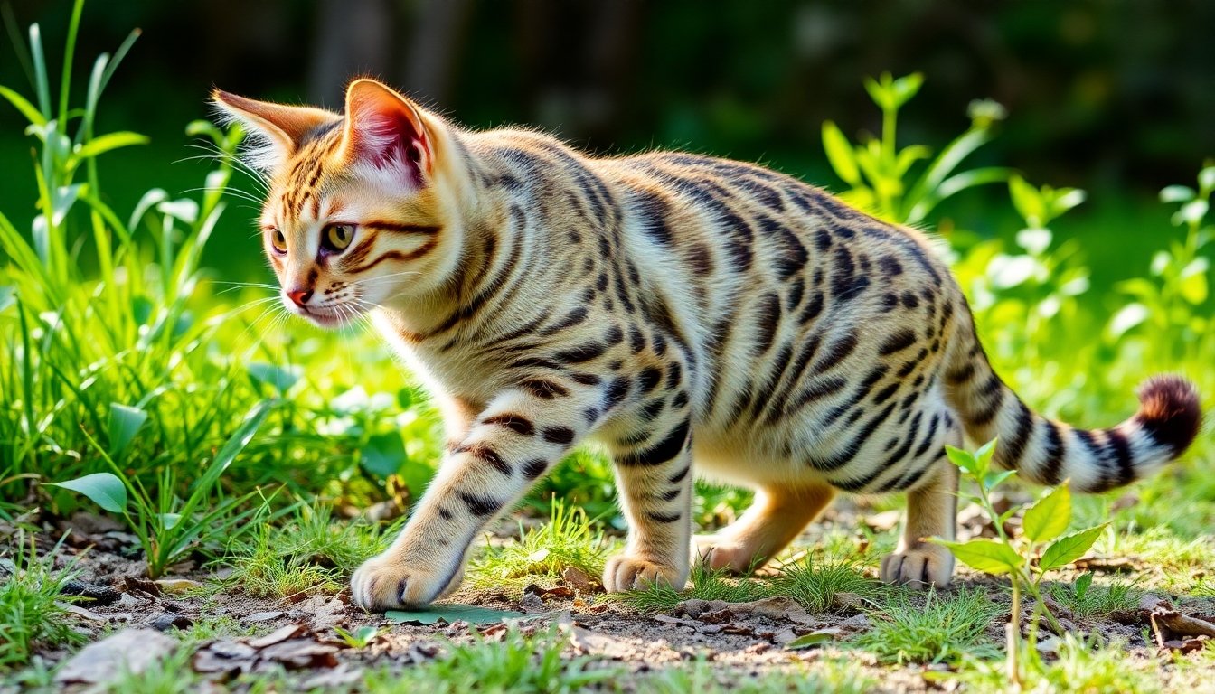 Gato savannah explorando su entorno