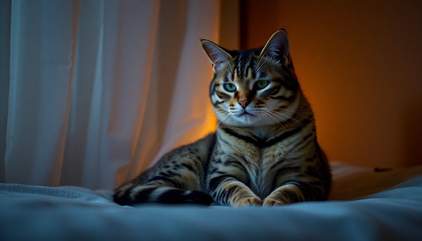 Gato sentado solo mostrando signos de estrés