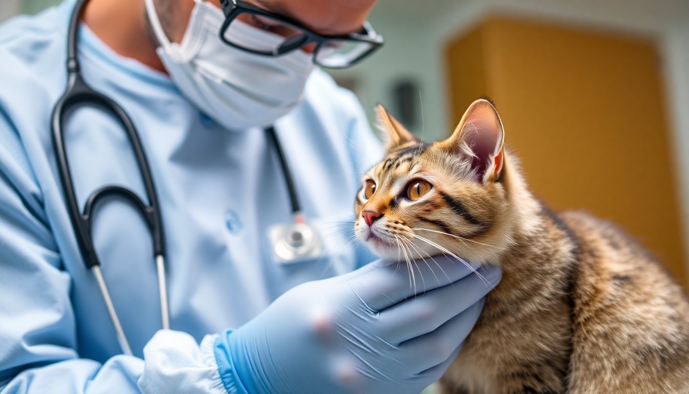 Gato siendo revisado para detectar garrapatas