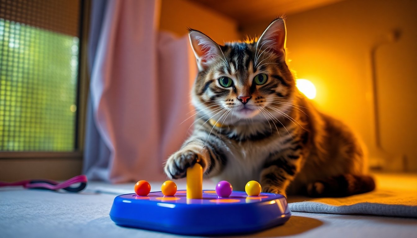 Gato Singapura resolviendo un juguete interactivo